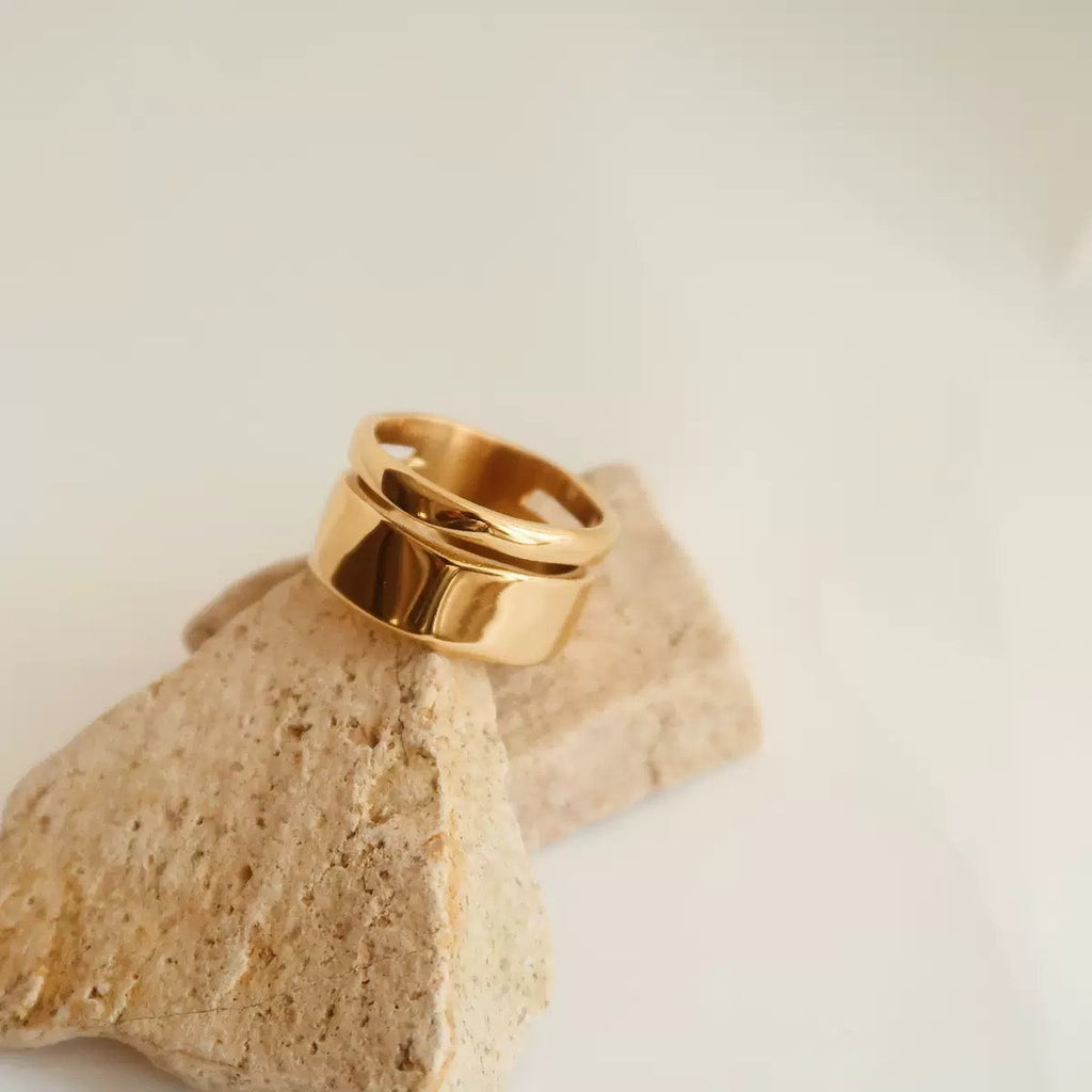 14K Gold Double-Layer Wide Vintage Ring