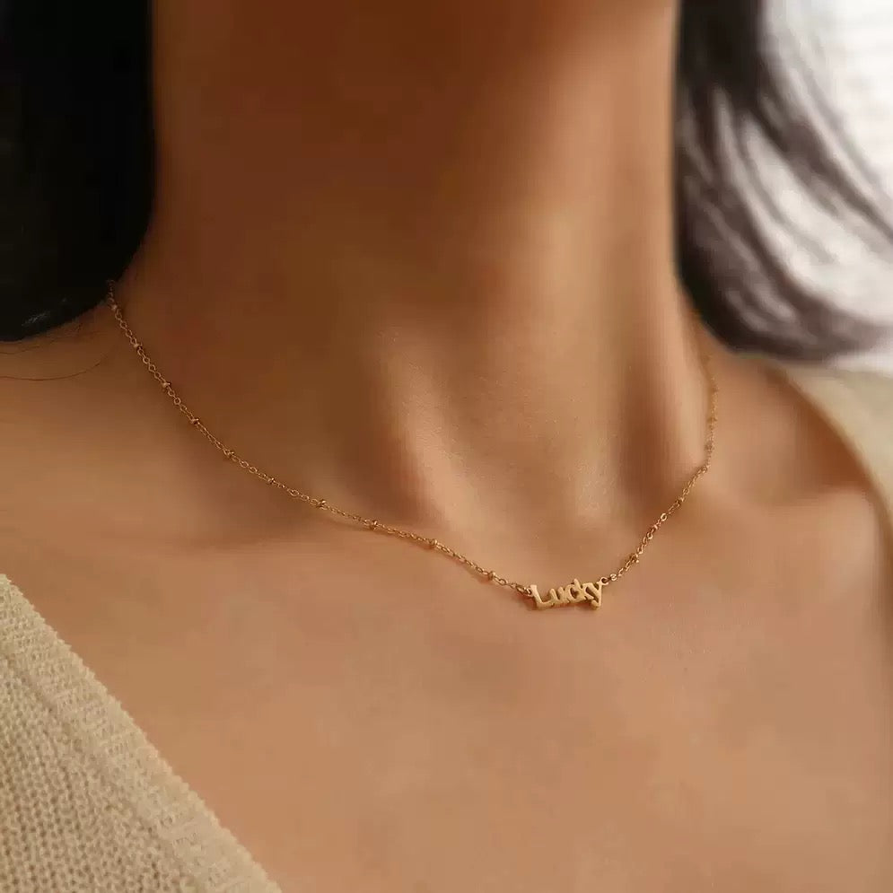 18K Gold Lucky Letter Double-Sided Engraved Choker