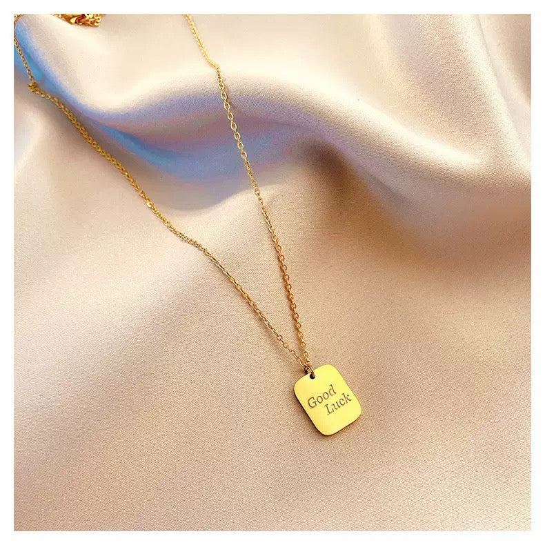 14K Gold Square Good Luck Choker