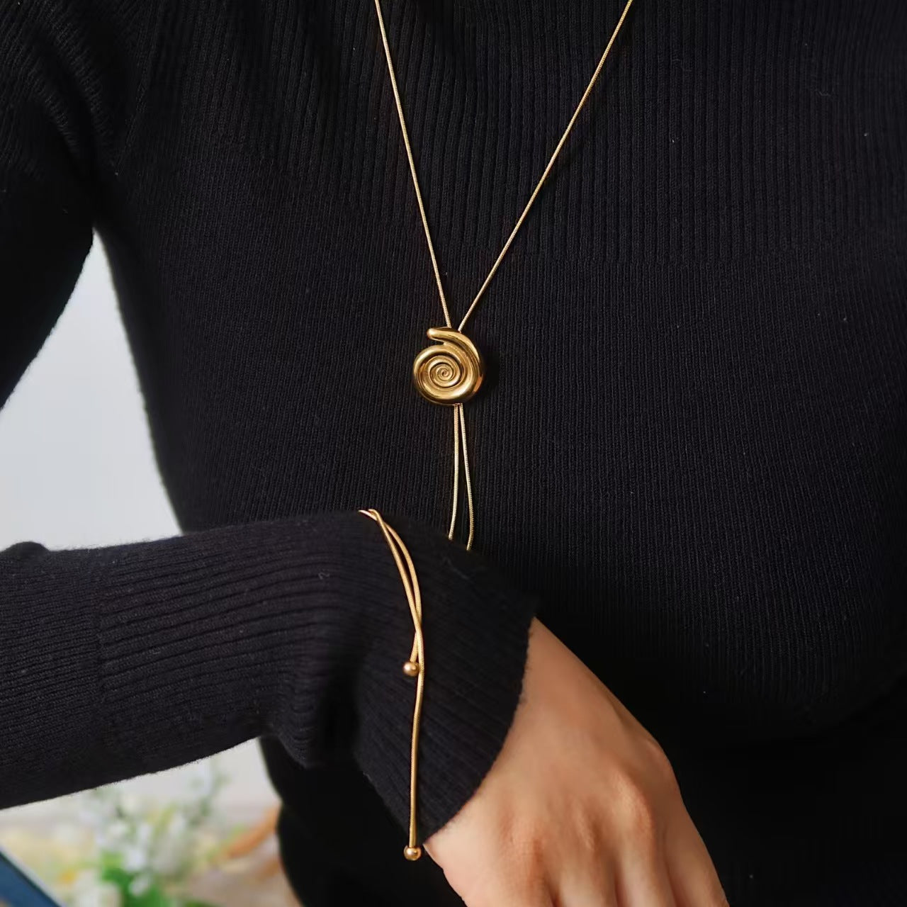 8K Gold Adjustable Thread Coil Minimalist Long Necklace