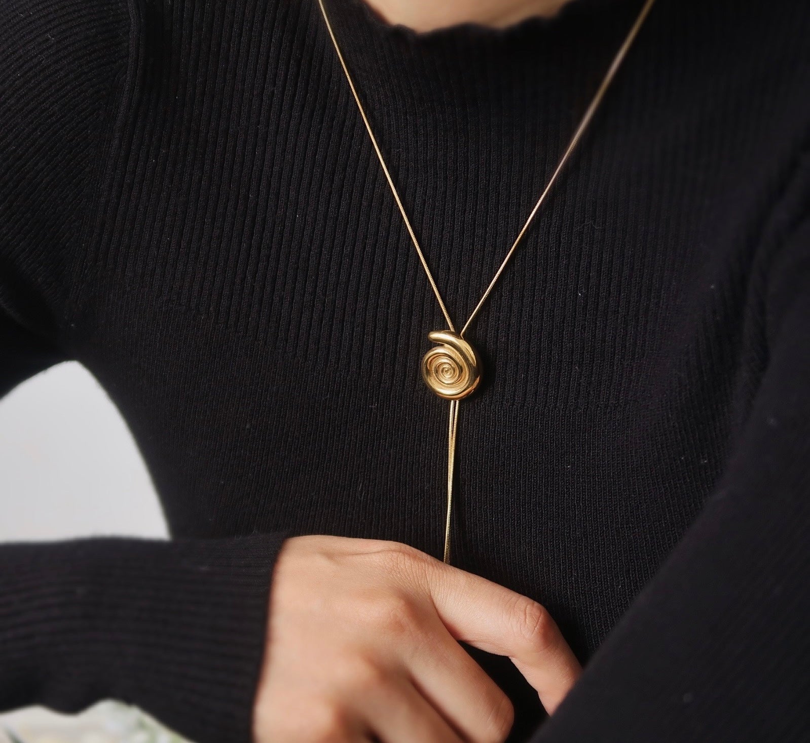 8K Gold Adjustable Thread Coil Minimalist Long Necklace