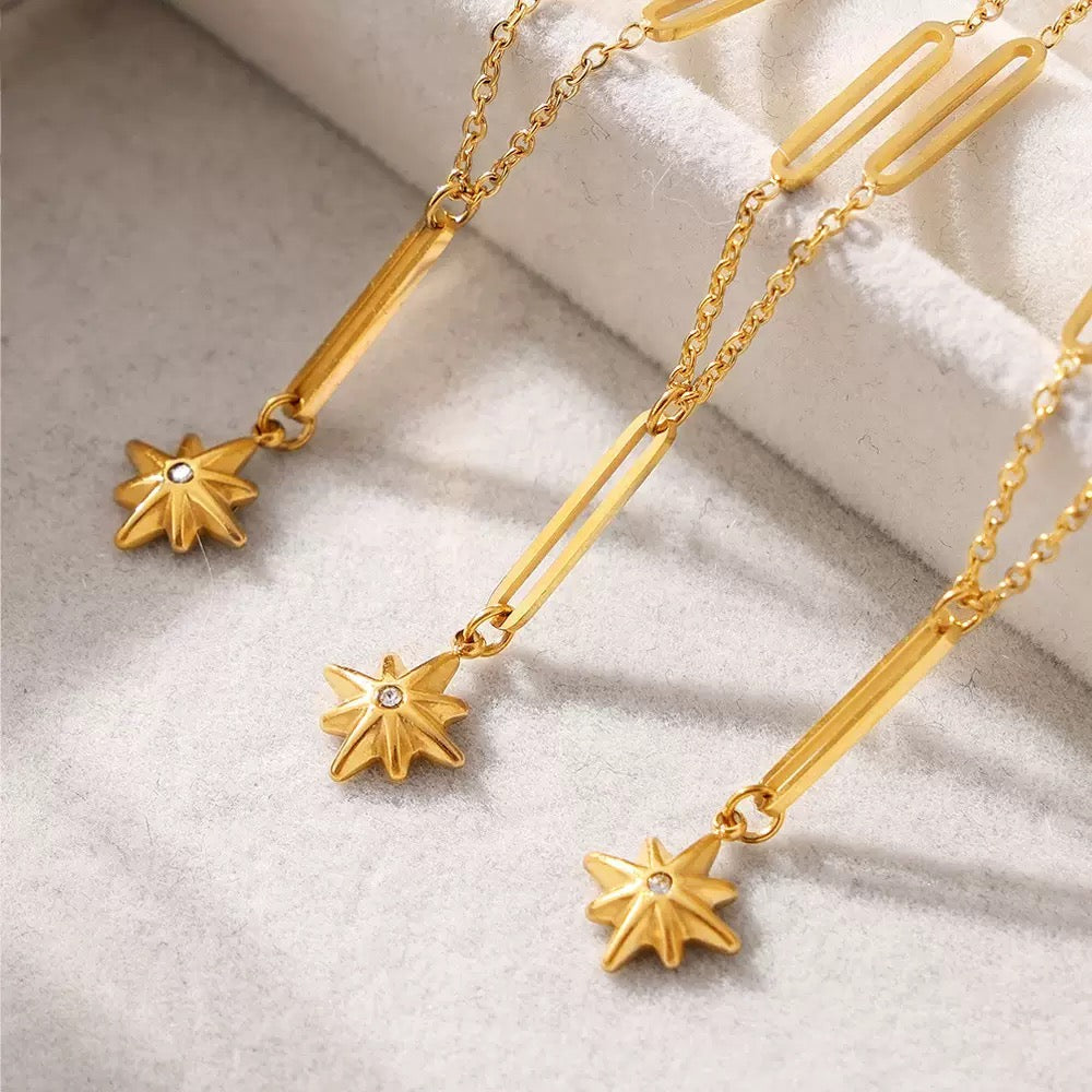 Hollow Star Dream Long Oval 14K Gold Necklace