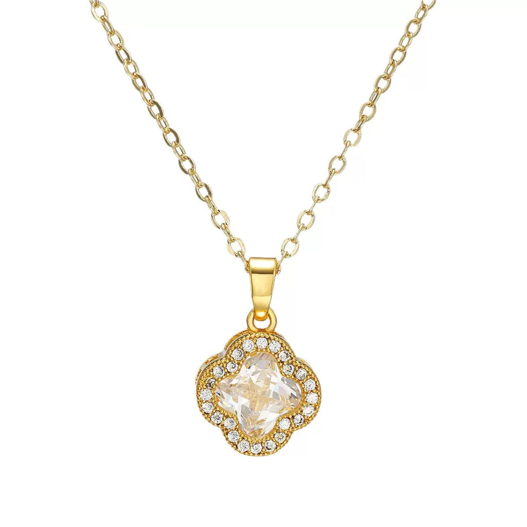 14K Gold Four-Leaf Zircon Choker Necklace