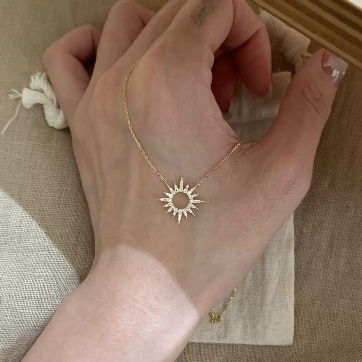 14K Gold Sparkling Little Sun Necklace