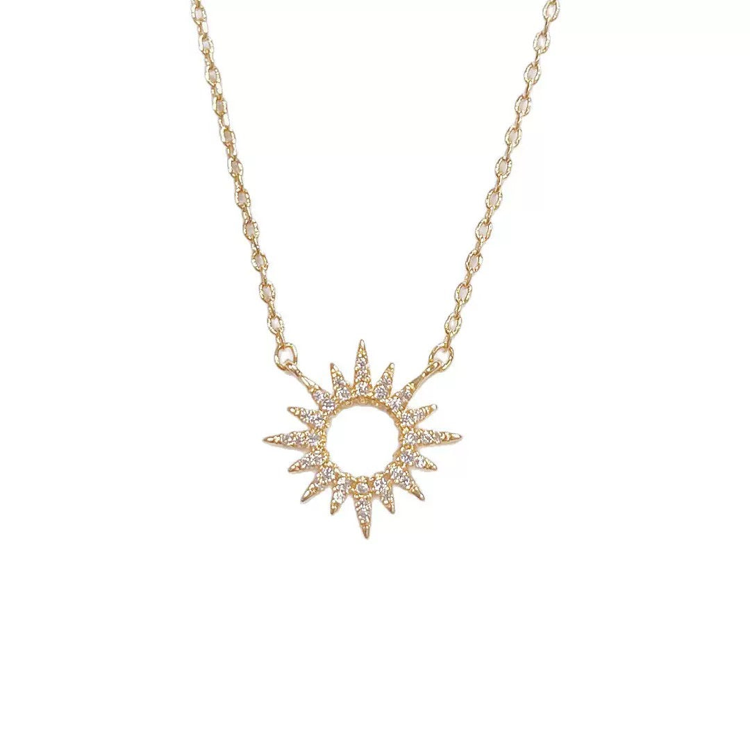 14K Gold Sparkling Little Sun Necklace