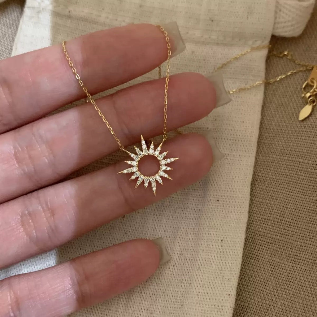 14K Gold Sparkling Little Sun Necklace