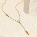 14K Gold Cross Heart Faith Choker Necklace