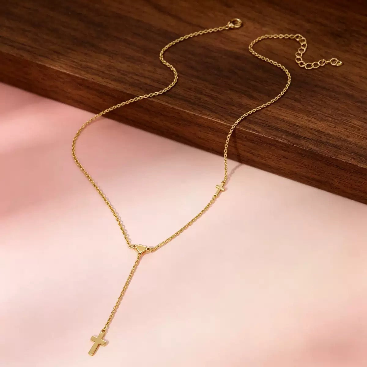 14K Gold Cross Heart Faith Choker Necklace