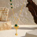 14K Gold Vintage Malachite Fan Choker Necklace