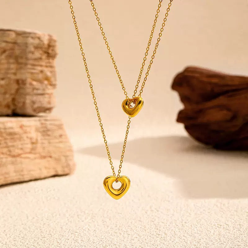 14K Gold Hollow Heart Choker Necklace