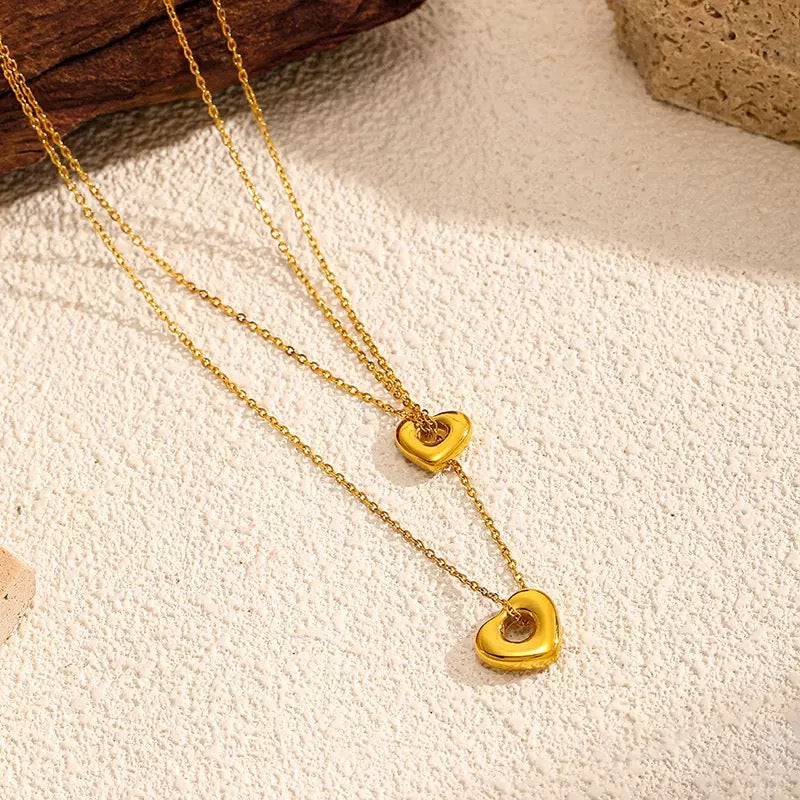 14K Gold Hollow Heart Choker Necklace