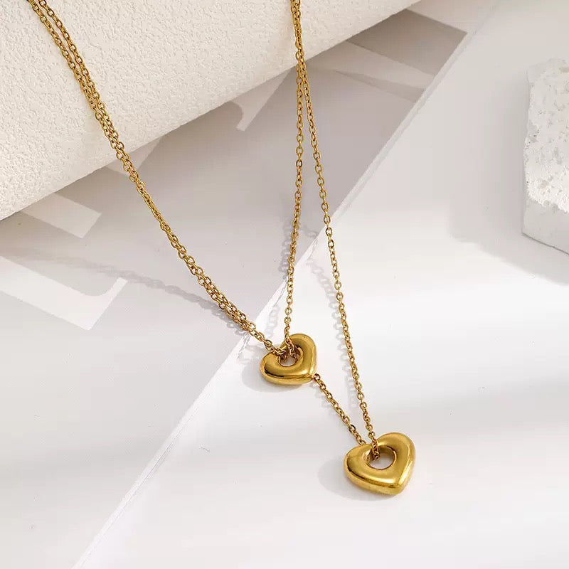 14K Gold Hollow Heart Choker Necklace