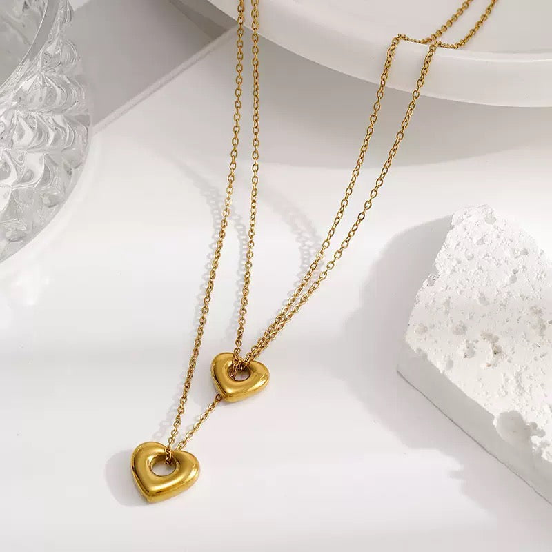 14K Gold Hollow Heart Choker Necklace