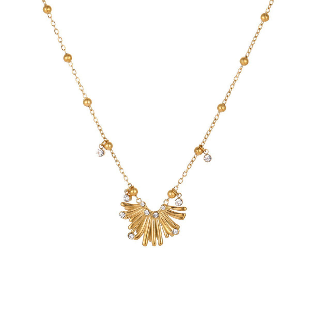 14K Gold Fan Tassel Zircon Choker Necklace