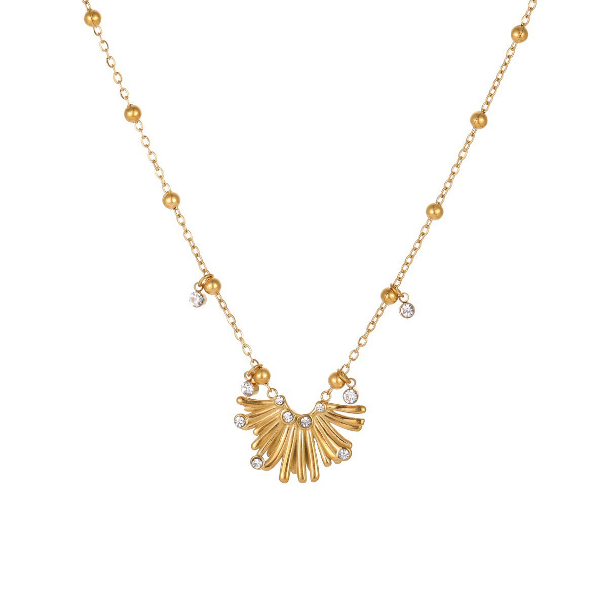 14K Gold Fan Tassel Zircon Choker Necklace