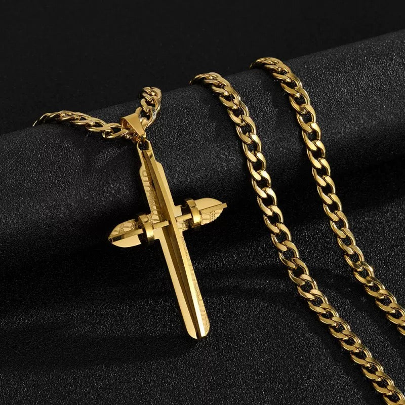 14K Gold Hip Hop Large Cross Pendant Necklace