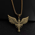 14K Gold Hollow Eagle Crest Cross Necklace