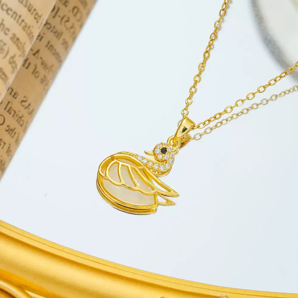 14k Gold Cat’s Eye Swan Choker Necklace
