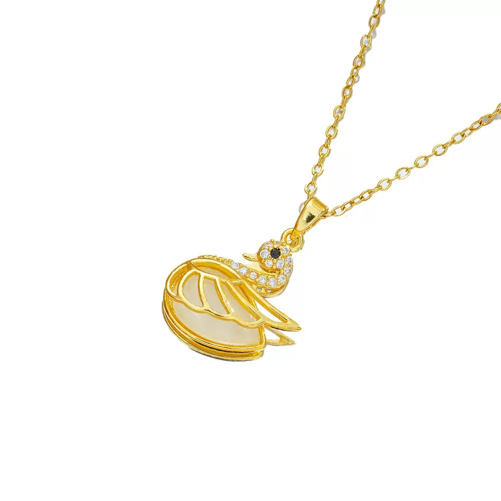 14k Gold Cat’s Eye Swan Choker Necklace