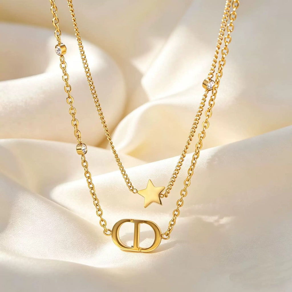 14k Gold Light Luxury Double-Layer CD Letter Adjustable Necklace