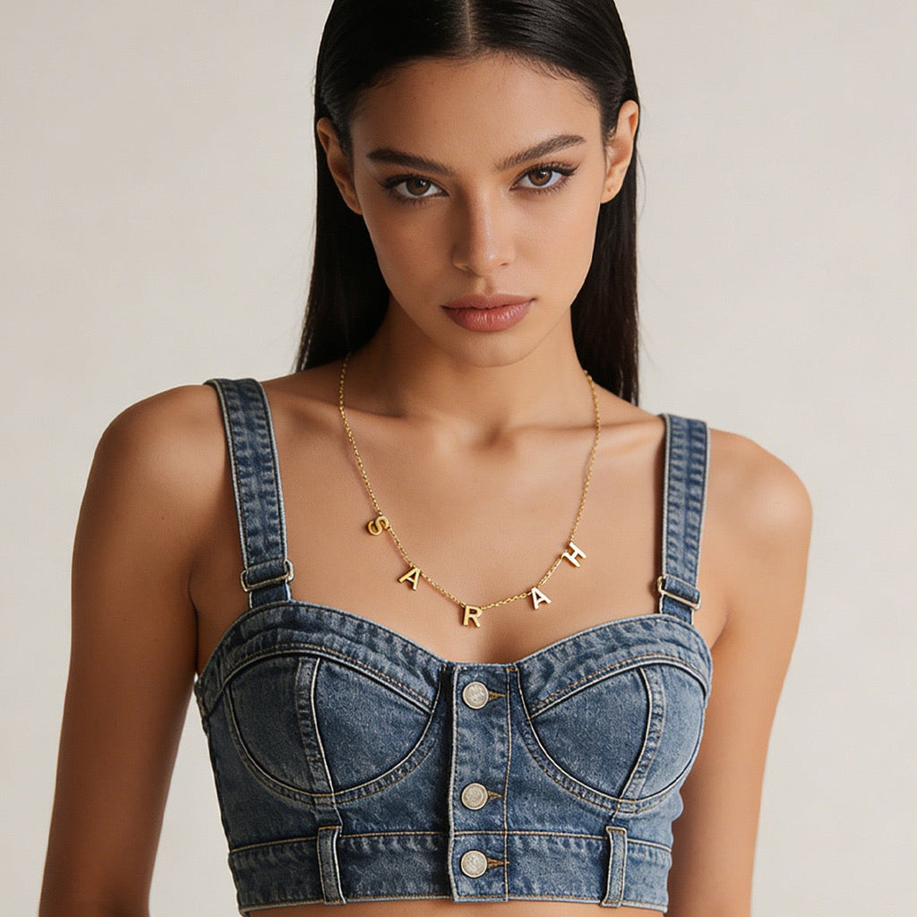 18k Gold Collarbone Chain Custom Letter Pendant