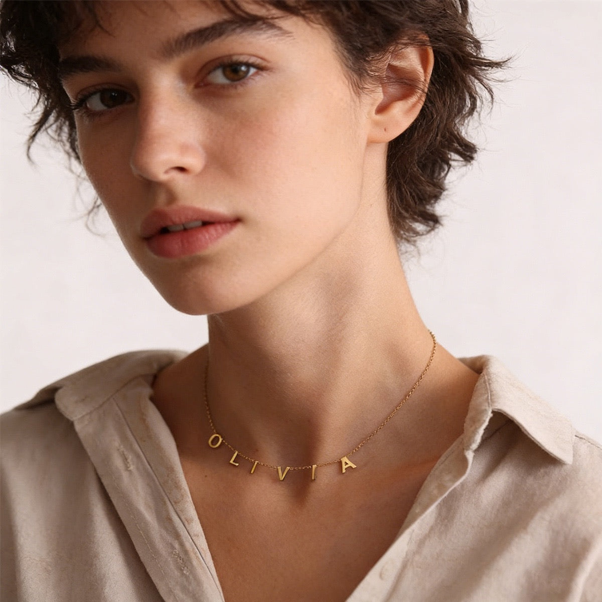 18k Gold Collarbone Chain Custom Letter Pendant