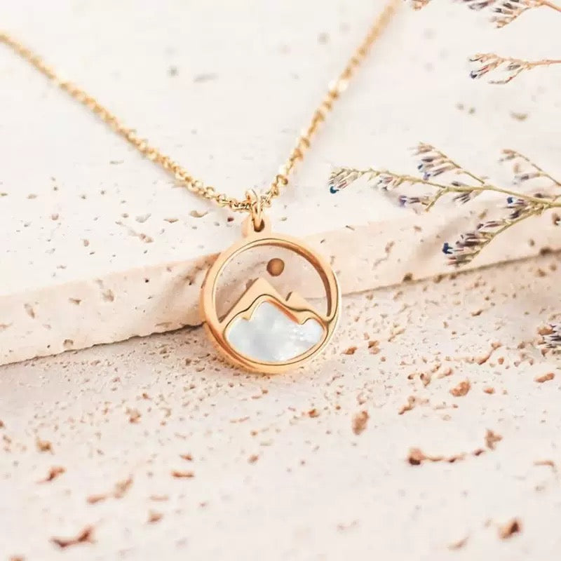 14k Gold Sunset Ocean Pendant Necklace