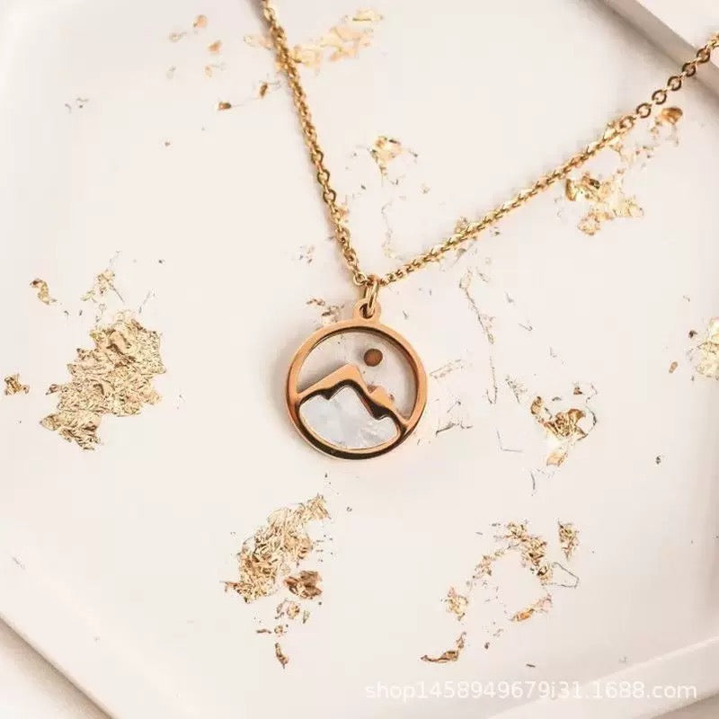 14k Gold Sunset Ocean Pendant Necklace