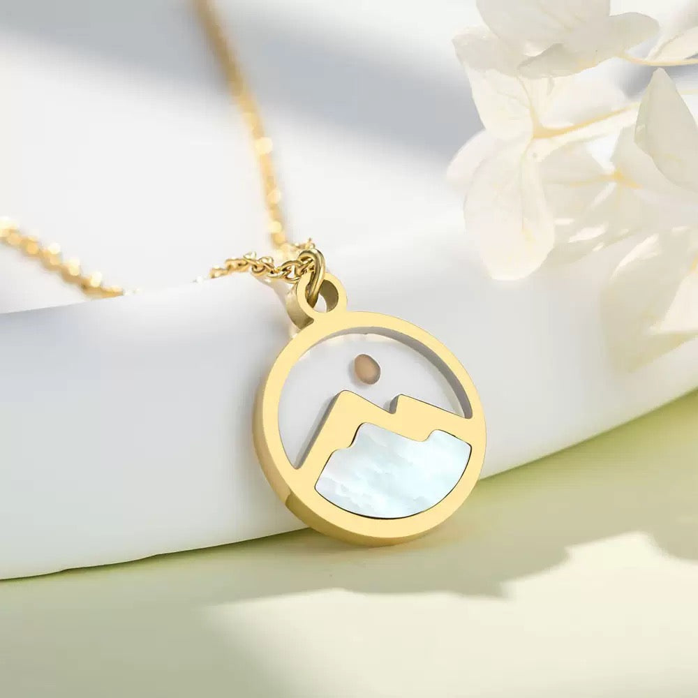 14k Gold Sunset Ocean Pendant Necklace