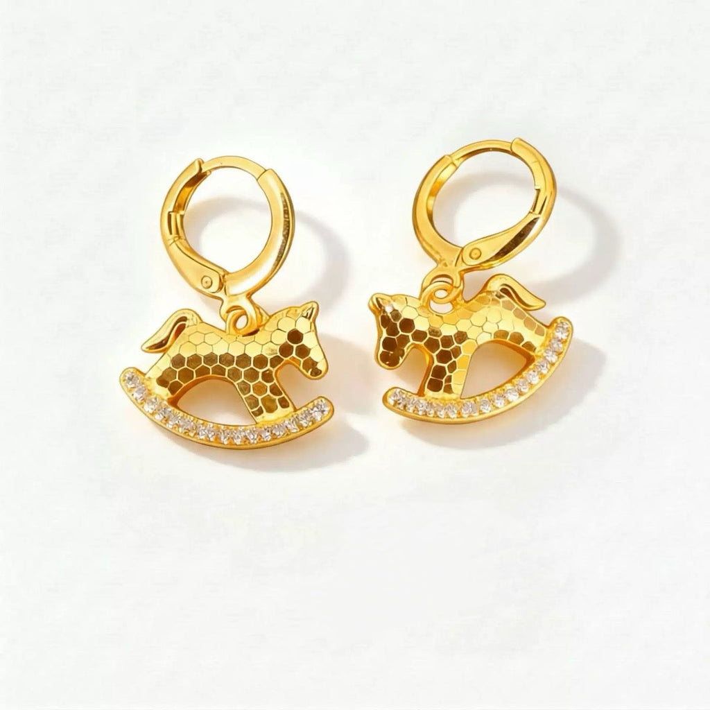14k Gold Crushed Ice Pony Pendant Earring Stud