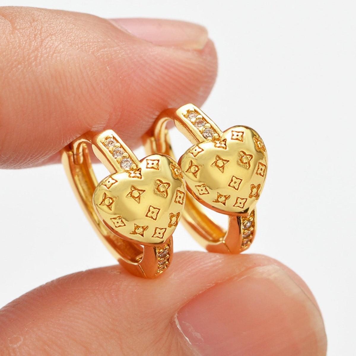 14k Gold Zircon Monogram Heart Hoop Earrings