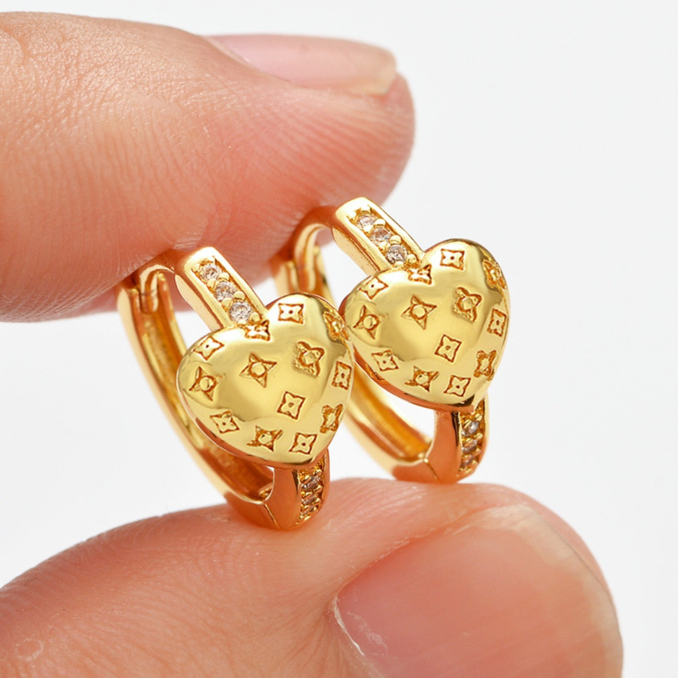 14k Gold Zircon Monogram Heart Hoop Earrings