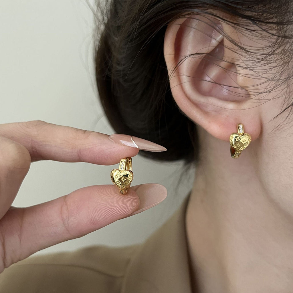 14k Gold Zircon Monogram Heart Hoop Earrings