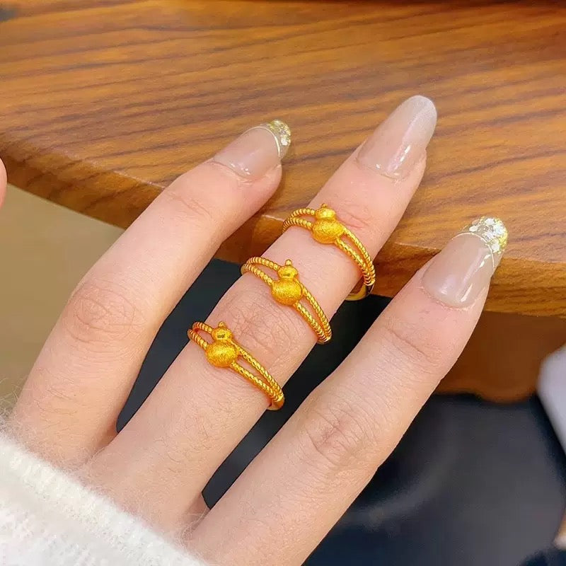 14k Gold Ancient Court Style Open Gourd Lucky Ring