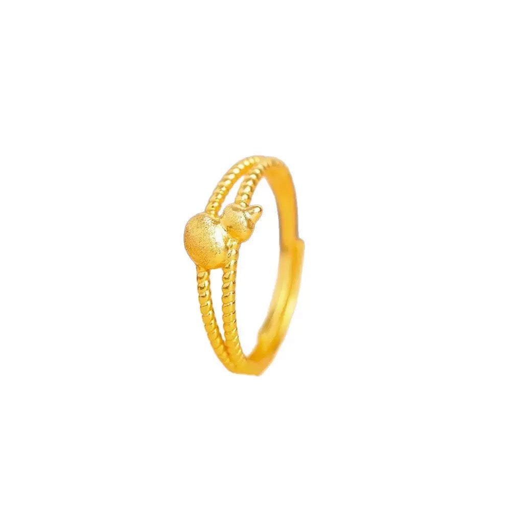 14k Gold Ancient Court Style Open Gourd Lucky Ring