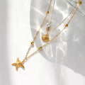 14k Gold Island Style Starfish Shell Layering Collarbone Chain