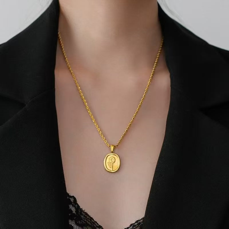 14k Gold Small Square Flower Collarbone Chain