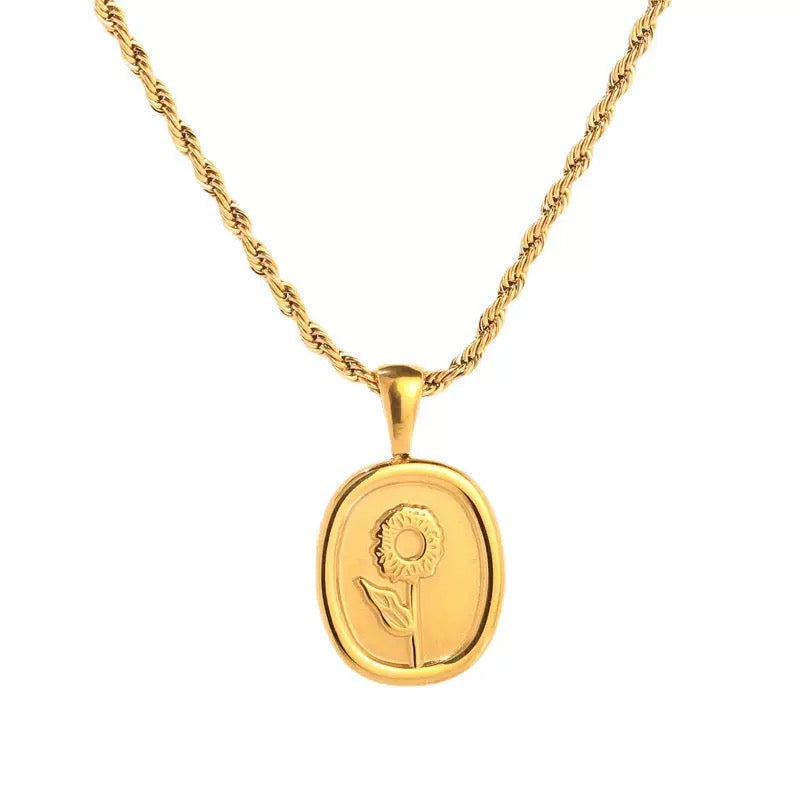 14k Gold Small Square Flower Collarbone Chain