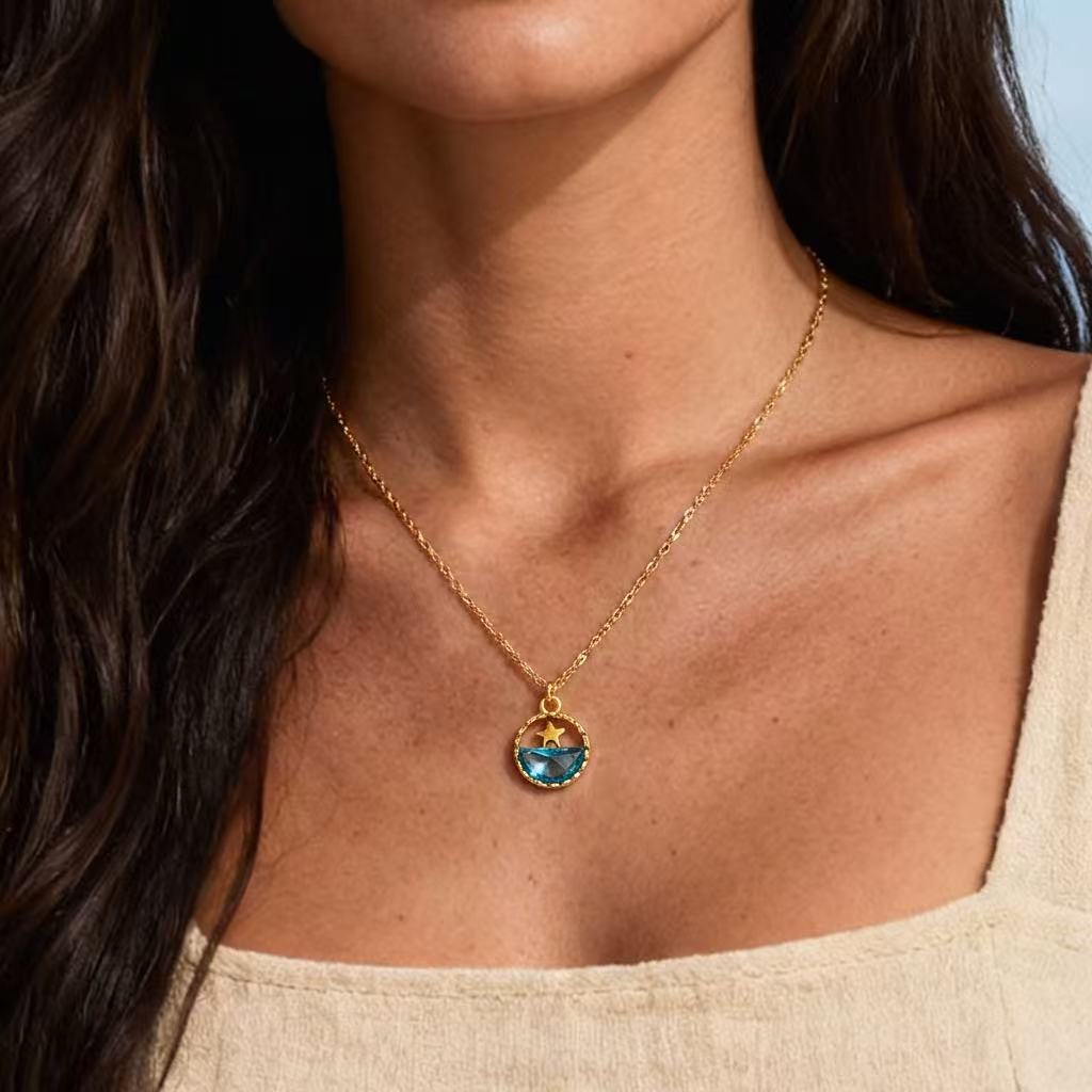 14k Gold Summer Beach Starfish Collarbone Chain