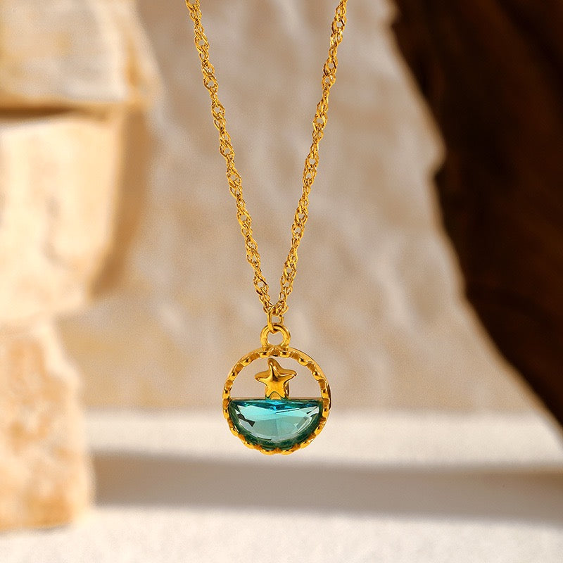 14k Gold Summer Beach Starfish Collarbone Chain