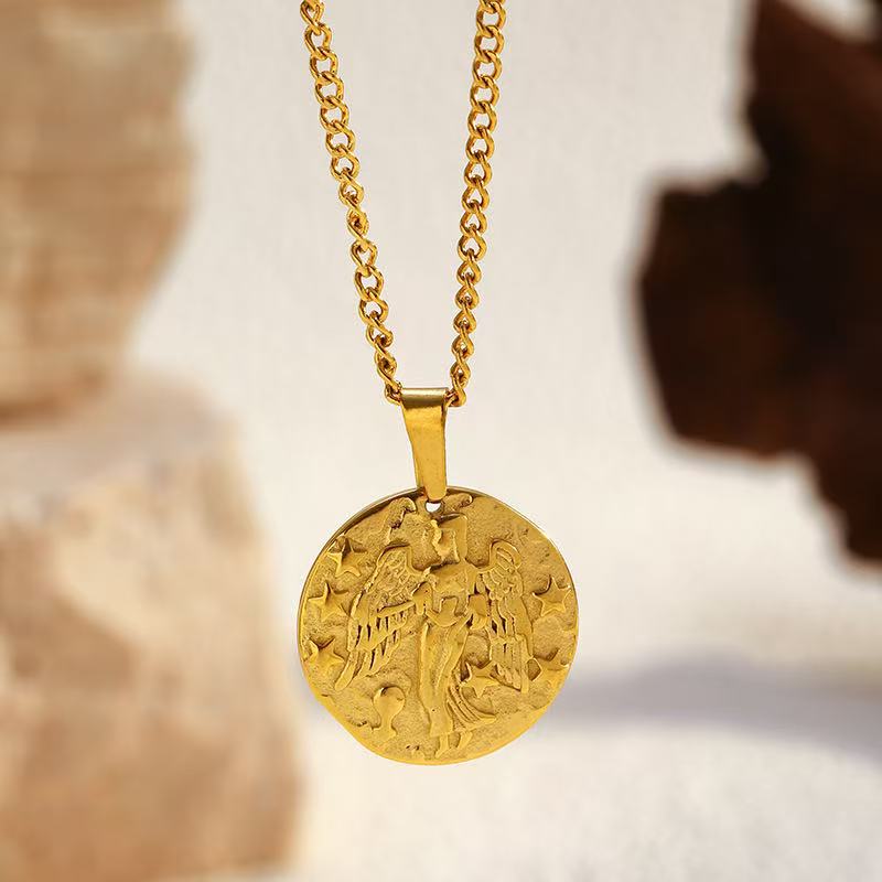 14k Gold Round Relief Pendant