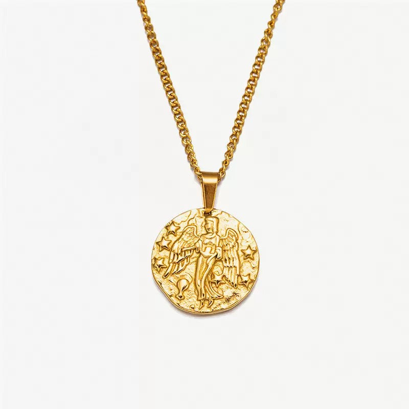 14k Gold Round Relief Pendant