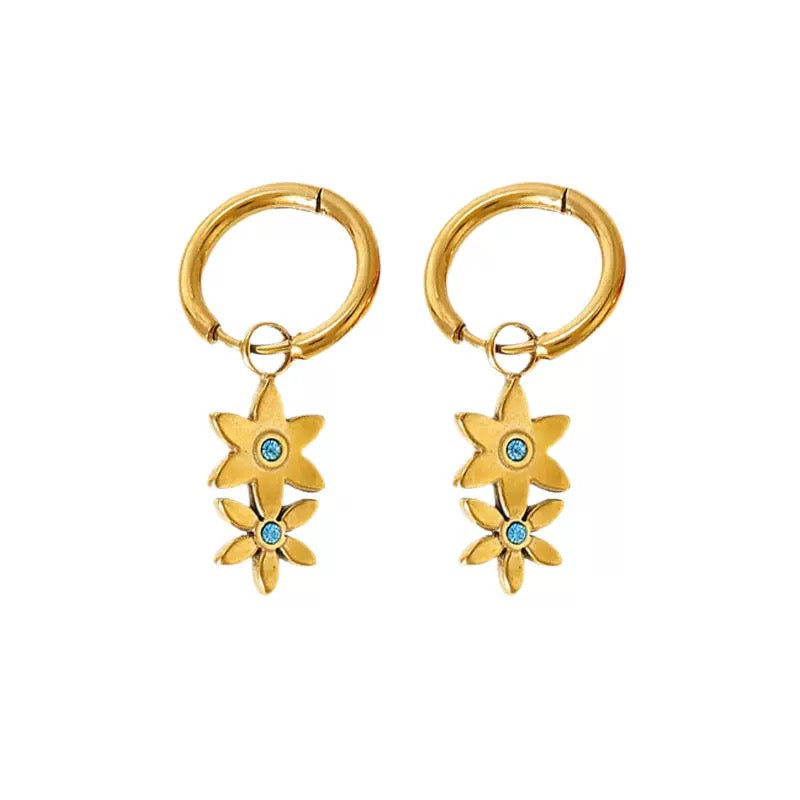 14k Gold Flower Drop Earrings