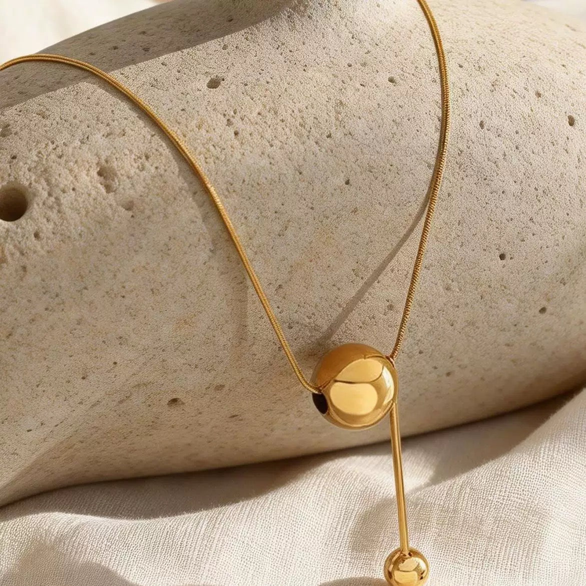 18k Gold Round Ball Micro Tassel Necklace