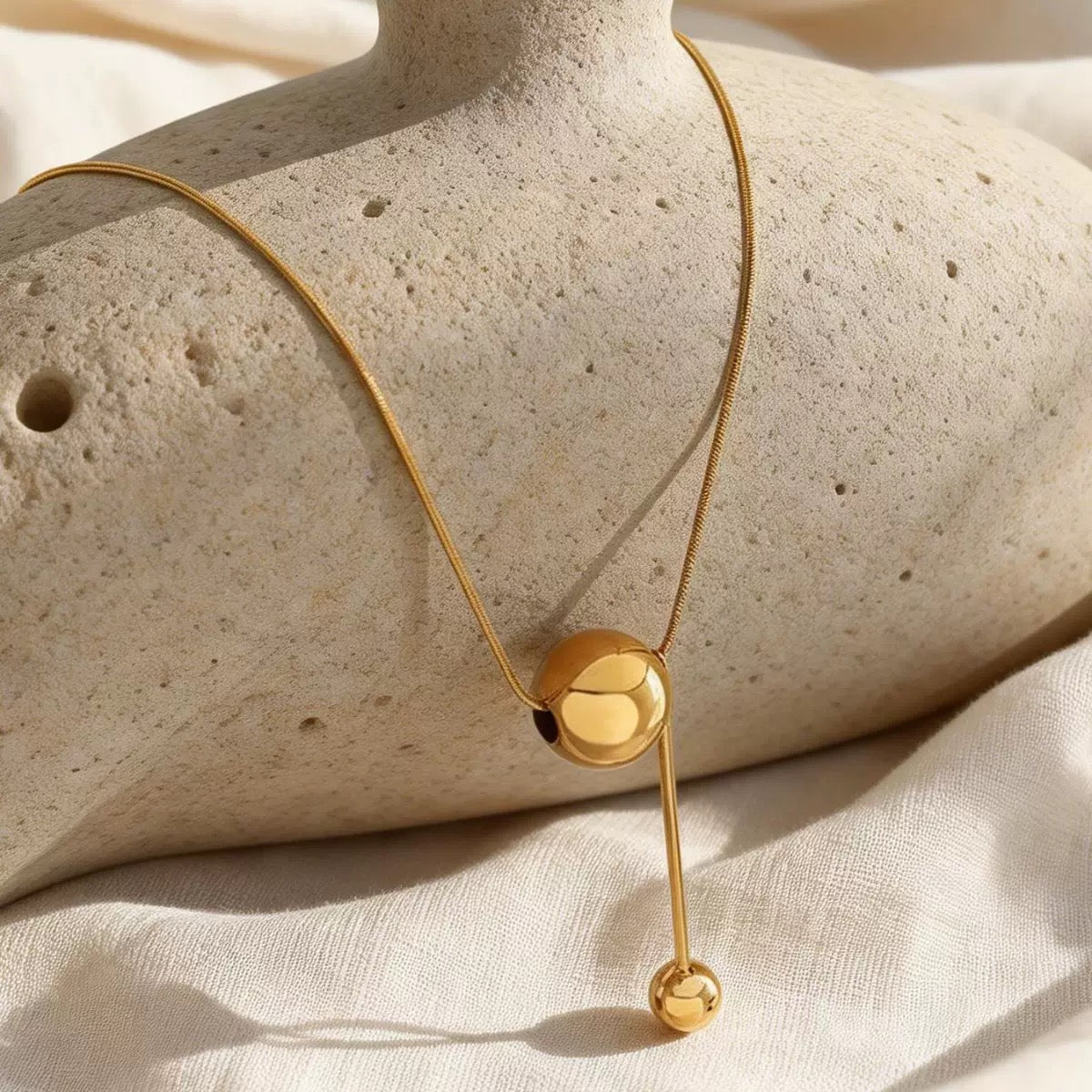 18k Gold Round Ball Micro Tassel Necklace