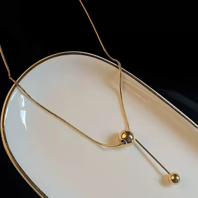 18k Gold Round Ball Micro Tassel Necklace