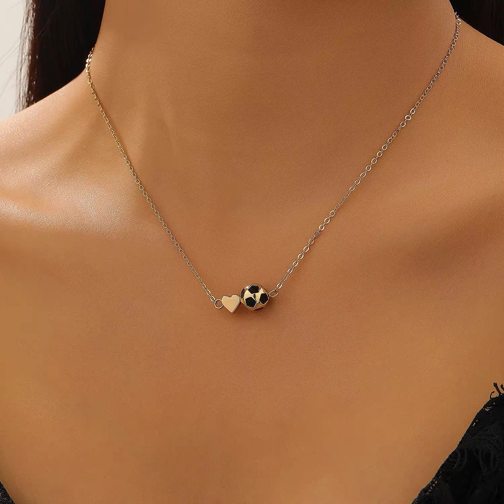 New Creative 14K Gold Heart-Shaped Soccer Necklace