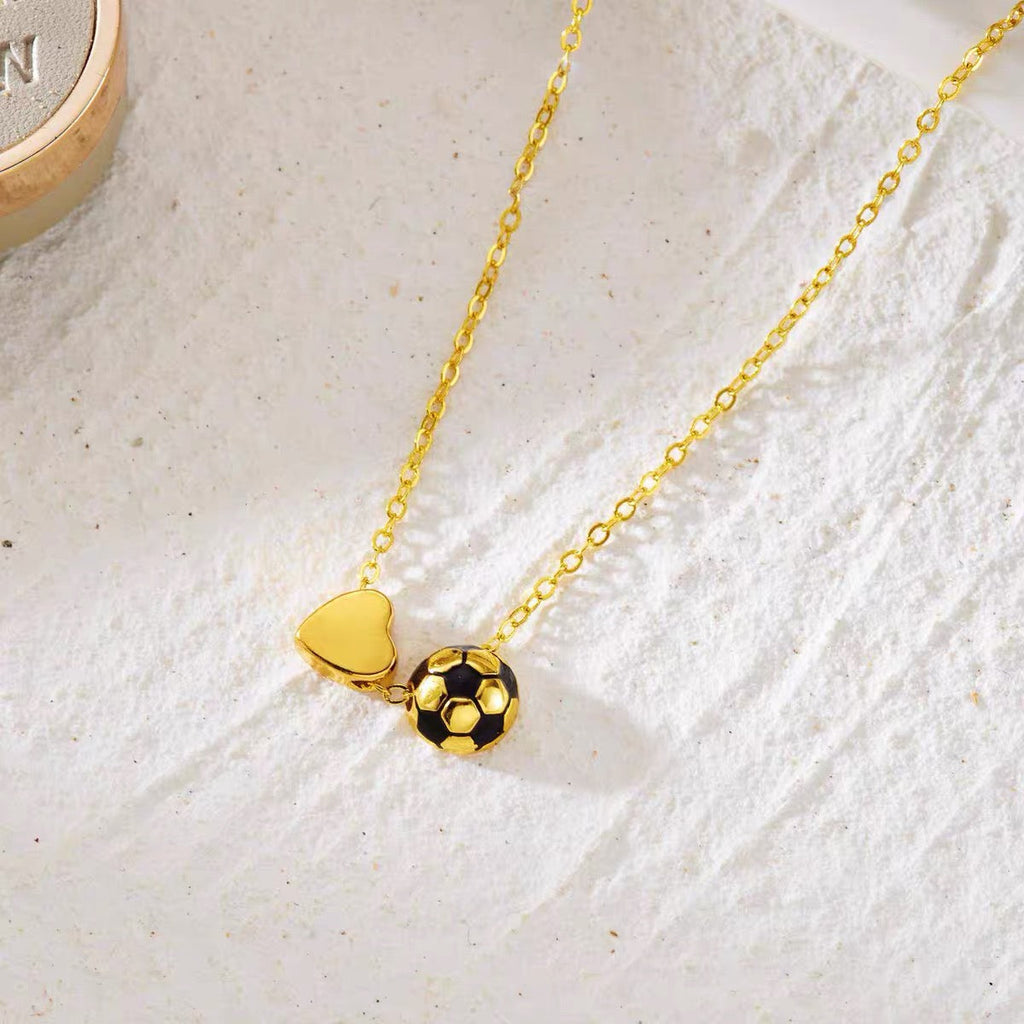 New Creative 14K Gold Heart-Shaped Soccer Necklace