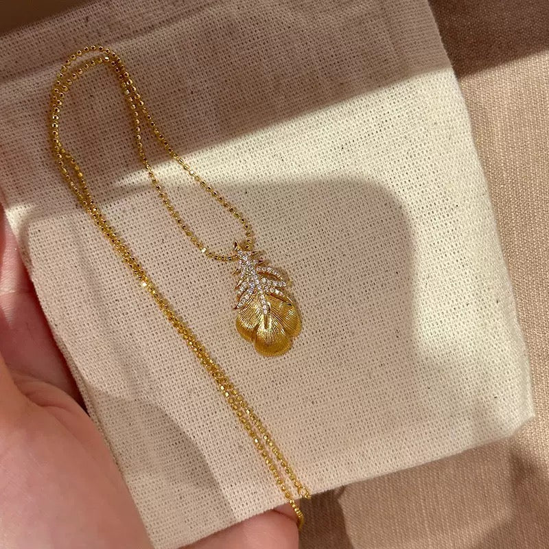 14K Gold Delicate Feather Necklace