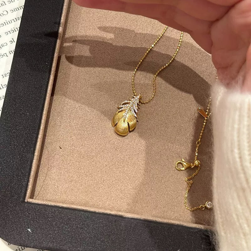 14K Gold Delicate Feather Necklace